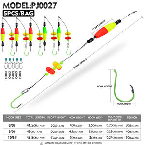 NOUVEAU OEM 5 pièces/sac Montage de pêche au poisson-chat de style européen pré-noué avec hameçons circulaires lumineux et perles sonores, flotteur cigare en EVA pour la pêche en rive - Product Image 2