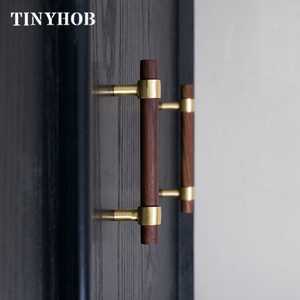 Walnut Elm <strong>T</strong> <strong>Bar</strong> Knob Furniture Cabinet Wardrobe <strong>Door</strong> <strong>Handle</strong> and Knob C-2037 Arrival Brass New Modern Brass+walnut - Product Image 4