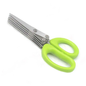 Stainless Steel Scallion <b>Scissors</b> Five Layer Green Handle <b>Kitchen</b> Herb Cutter For Home Use - Product Image 3