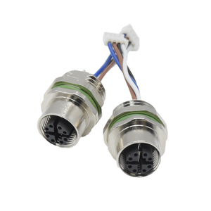 ขั้วต่อไฟฟ้ากันน้ำ IP67 ชุดสายไฟ ขั้วต่อ M12 8 ขา แบบ X Code ทรงกลม ตัวเมีย ติดตั้งด้านหลัง พร้อมขั้วต่อสายไฟ - Product Image 1