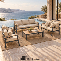 Ensemble de salon de jardin J&M Outdoor Modern5, 5 pièces, structure en aluminium, accoudoirs en teck, meubles de patio avec table basse pour jardin et bord de piscine