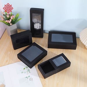 Wholesale <b>Black</b> Minimalist Recyclable Customizable Gift <b>Boxes</b> Window-Cut Transparent Vintage Kraft Paper Stocks Box Premium Gift - Product Image 2