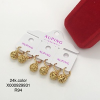 Boucles d'oreilles pendantes XUPING plaquées or 24 carats, motif étoile, fruit, fleur, perle, boule creuse, style vintage pour femme