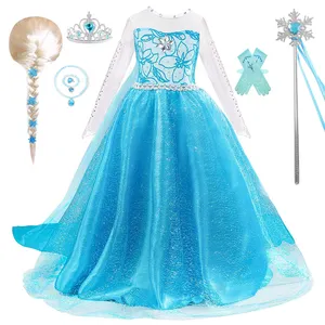 Yeni varış 2024 çocuk kostümleri fantezi Elsa Anna kar Belle prenses elbise kızlar için