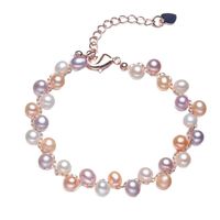 Bracelet chaîne et maillons HECATE en cuivre plaqué or 18 carats avec perles d'eau douce de 5 mm presque rondes pour femmes