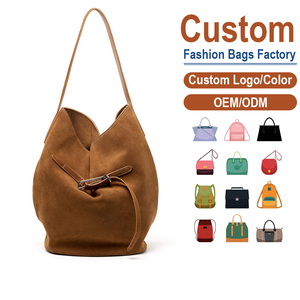 Sac seau en cuir de vachette nubuck de première qualité, marron caramel, rétro, grande capacité, style décontracté, sac à bandoulière, personnalisation OEM - Product Image 1