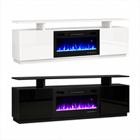 Mesa para TV de 72 Pulgadas con Estantes Abiertos, Chimenea Eléctrica de 12 Colores de Llama con Control Remoto y Calefactor para Uso Doméstico