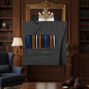 Ready to Use Black Orange <b>Navy</b> Blue Striped Pocket Handkerchief for Men's Suits - Product Image 3