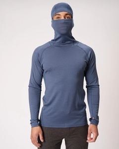 Men's Lightweight Merino Wool Active Hoodie <strong>with</strong> Mask Merino Wool <strong>Jumper</strong> Pullover Sweat <strong>Shirt</strong> Designed for Running - Product Image 5