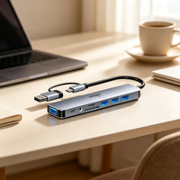 Adaptateur USB Type-C 8-en-1, Hub USB 3.0 en aluminium avec lecteur de cartes SD/TF, port auxiliaire 3,5 mm pour ordinateur portable et voyages d'affaires