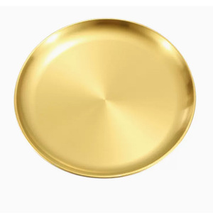 Stainless Steel Round Plate 304 Gold Silver Dinner Plate Korean <b>BBQ</b> Meat <b>Tray</b> Fruit Plate Buffet Serving Dish - Product Image 3