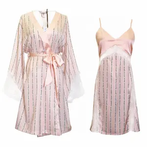 डिजाइनर बागे वी. एस. हीरे मुद्रित सांस नाइटवियर फीता स्लिम सेक्सी महिलाओं की रात पोशाक गाउन नरम गुलाबी वस्त्र महिलाओं के लिए