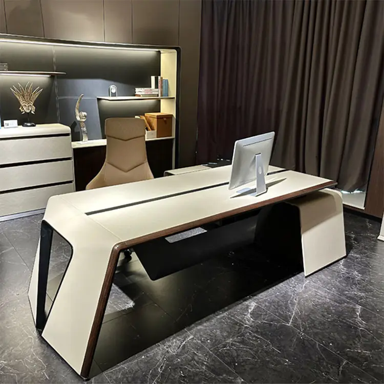 Mobilier de bureau moderne et luxueux Mobilier de bureau en MDF Bureau en L Table de haute qualité pour gestionnaire PDG Boss Bureau de direction