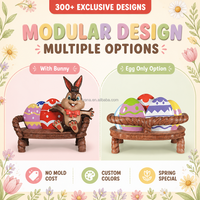 Fournitures de décoration de Pâques : Statue géante 3D en fibre de verre de lapin et d'œuf, personnalisée, imperméable, pour extérieur, commerciale, avec siège intégré