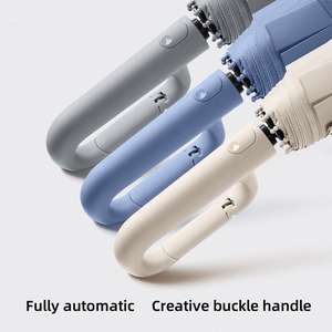 مظلات أوتوماتيكية بالكامل مقاومة للرياح للسفر بتصميم خلفي مدمجة قابلة للطي مع إبزيم حزام للنساء والرجال - Product Image 6