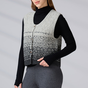 Cardigan d'hiver OEKO-TEX pour femme, col en V, motif dégradé, boutonné, gilet décontracté superposé, pull tricoté personnalisé sans manches - Product Image 4