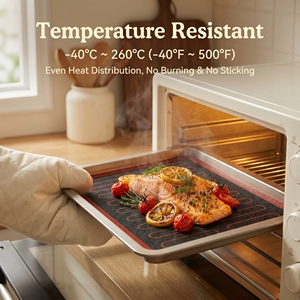 Tapis <span class=keywords><strong>de</strong></span> cuisson en silicone platine rougeâtre avec bordure noire, style logo personnalisé, renforcé <span class=keywords><strong>de</strong></span> fibres <span class=keywords><strong>de</strong></span> <span class=keywords><strong>verre</strong></span>, plaque <span class=keywords><strong>de</strong></span> four antiadhésive - Product Image 2