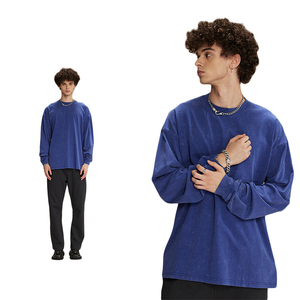 Felpa Pesante 275G Vintage Batik Acid Wash a Maniche Lunghe con Logo Personalizzato, T-Shirt da <span class=keywords><strong>Uomo</strong></span> con Collo Rotondo Oversize, Maglietta di Design - Product Image 5