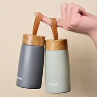 Termo portátil de pequeña capacidad de doble pared frascos de vacío botella de agua de acero inoxidable con tapa de madera