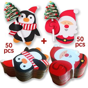 50 cartes décoratives en papier de Noël avec des pingouins et des bonhommes de neige, pour la fabrication de sucettes et de décorations de cadeaux, Nouvel An et Halloween - Product Image 3