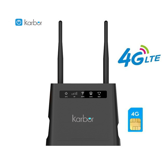 Karbor CPE 4G LTE WiFi Router with SIM Card 2 External Antennas 300Mbps 3 LAN Ports Home QoS Stable High-Speed