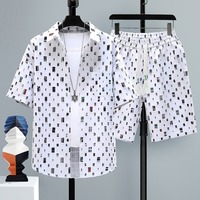 Conjunto de Camisa y Pantalones Cortos de Estilo Vintage para Hombre, Tejido de Punto Transpirable, Estampado, Ropa de Playa para Verano