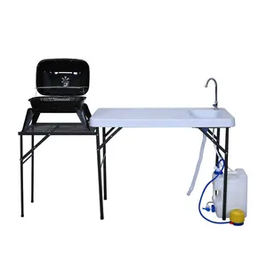 Outdoor Camping Garden Foldable Table Portable Plastic Metal Folding Fish Fillet Cleaning Table With Sink