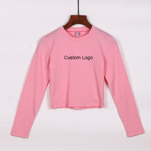 T-shirts courts à manches longues en tricot pour femmes, style streetwear, avec logo personnalisé, 95% coton, 5% élasthanne, coupe ajustée, écologiques et respirants - Product Image 4