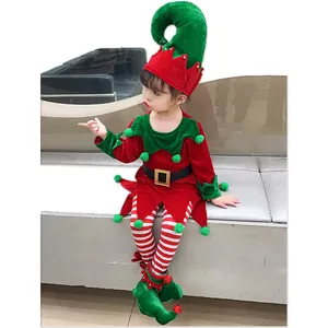 ילדים שרוול ארוך מגונן לקצץ שמלת החגורה כובע דמון גרביים ונעליים חליפת חג המולד להתלבש להתלבש תלבושות