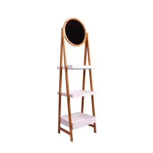 3 Tier grocery store shelf round standing mirror with shelf