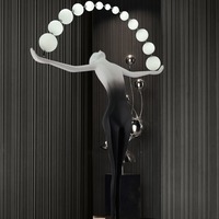 Lampe de sol LED en forme de sculpture humanoïde asiatique tenant une boule, grande, verticale, pour jardin, en ABS, lumière blanc chaud, Ra80, garantie 2 ans