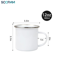 SCCFMM 10 pièces Tasses à sublimation vierges en émail avec rebord argenté, 11 oz, pour café chaud et glacé, avec poignée, pour cadeau personnalisé