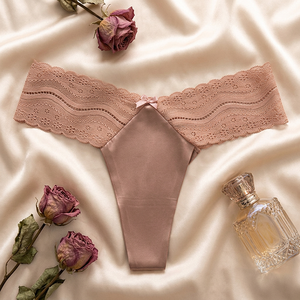 Wholesale Lace Knitted <b>Thong</b> Underwear Women Nylon <b>Seamless</b> Panties Low-Rise Sexy T-back Plus Size OEM ODM - Product Image 2