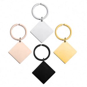Stainless Steel Square Blank <b>Keychain</b> Custom Engraving Logo Silver Mirror Polished DIY Pendant Tag Making Charm Metal Key Chain - Product Image 1