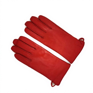 LONG MISSION INDUSTRY LMI-LG-<b>12</b> Red Leather Wrist Length Plain Style Touchscreen Eco-Friendly Fur Lined Gloves for Four Seasons - Product Image 3
