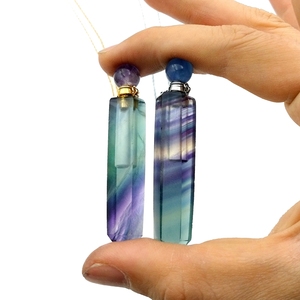 Classico colore naturale Fluorite pietra preziosa di cristallo proiettile olio essenziale fiala ciondolo collana Link gioielli ragazza bottiglia di profumo - Product Image 4