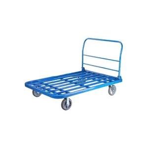 Design Handle Brake Platform Trucks Best Selling Heavy Troley Warehouse Trolley Cargo Cart New Blue OEM Customized Tools Wheels