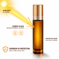 Vente en gros de flacons à bille en verre ambré de 10 ml avec bouchon doré, anti-fuite, bille en acier inoxydable, flacon à bille pour huile essentielle et parfum
