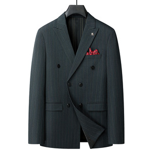 Abito da uomo su misura taglie forti verde scuro a righe <span class=keywords><strong>doppiopetto</strong></span> 2 pezzi per matrimonio <span class=keywords><strong>sposo</strong></span> e testimone - Product Image 2