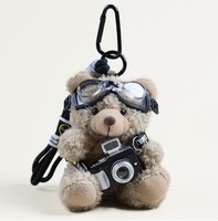Porte-clés pendentif couple en peluche ours caméra, super doux, en coton PP, anti-stress, cadeau créatif, mini
