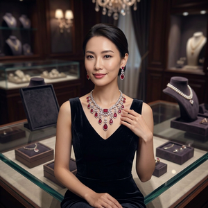 Elegant Brass <b>Ruby</b> Red Zircon Rhodium Plated Choker <b>Necklace</b> Earring Set for Women Luxury CZ Crystal Bridal Party Wedding Gift - Product Image 1