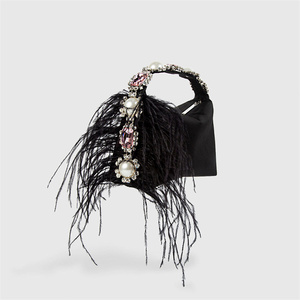 Borsa Clutch di Lusso in Raso con Diamanti e Perle, <span class=keywords><strong>Piccola</strong></span> Borsa da Sera Trendy <span class=keywords><strong>Nera</strong></span> per Donne - Product Image 3