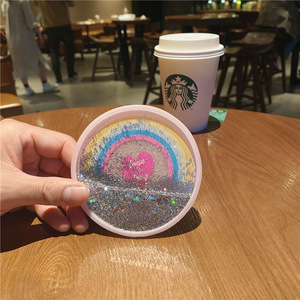 Custom di alta qualità in plastica per PC sottobicchieri in acrilico carino a forma di coniglio con liquido trasparente Glitter tappetino & Pad per uso domestico - Product Image 5