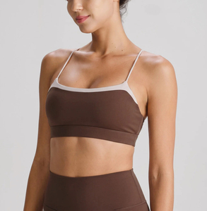 Conjunto Deportivo para Mujer, Top de Yoga con Tirantes Finos y Cuello Cuadrado, Elástico en 4 Direcciones, Soporte Medio, Color Sólido - Product Image 3
