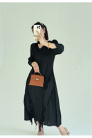 Robe plissée style Miyake pour femme, élégante, col en V, manches longues, robe maxi avec franges diagonales, tenue de style designer