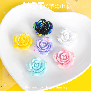 Cabochon en résine 3D en forme de rose couleur AB pour la fabrication de bijoux DIY, accessoires pour coques de téléphone, ornements de mariage - Product Image 2