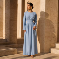 Robe longue Abaya en tissu froissé pour femme, cintrée à la taille, à manches longues, ample, style musulman, pour l'Aïd Ramadan, tenue décontractée ou de soirée