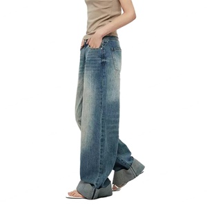 Vaqueros de mezclilla azul estilo novio personalizados para mujer, 100% algodón, lavados, vintage, holgados, talla grande - Product Image 3