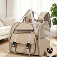 Sac à dos de transport pour animaux de compagnie en PU, extensible, élégant, luxueux, respirant, léger, portable, à double bandoulière, pour chat