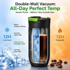 Taza de Café Aislada de 480 ml con Tapa Abatible, a Prueba de Fugas, Doble Pared, Acero Inoxidable, Taza de Viaje con Sello Integrado, 12-24 Horas - Product Image 4